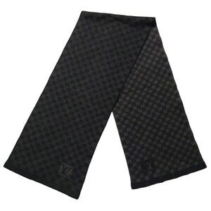 LOUIS VUITTON Black Charcoal Gray Reversible Damier Scarf Pre-Owned